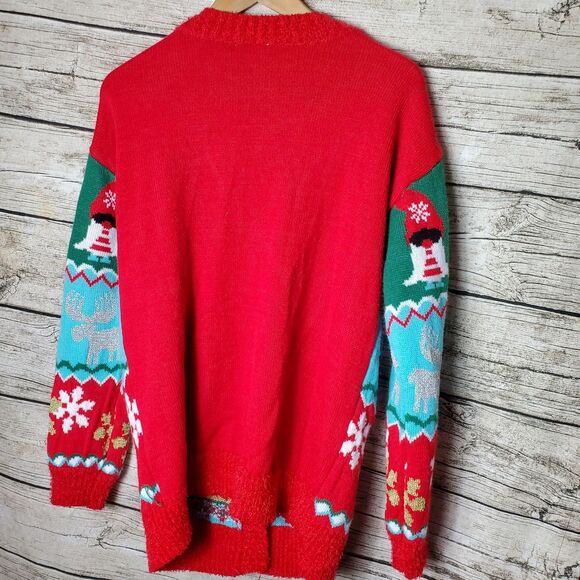 Holiday Time Women's Ugly Christmas Cardigan, Gnomes Multicolor Size M (8-10) - Picture 5 of 6